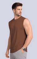 Brown Drop Shoulder Sleeveless t-shirt