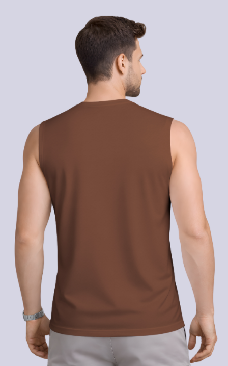 Brown Drop Shoulder Sleeveless t-shirt